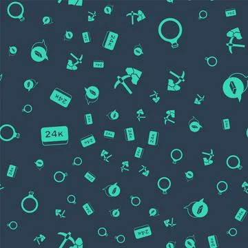 Set Gold mining, ring, bars 24k and on seamless pattern. Vector Stock Illustration