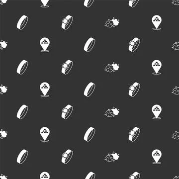 Set Gold nugget, bars, ring and on seamless pattern. Vector Stock Illustration