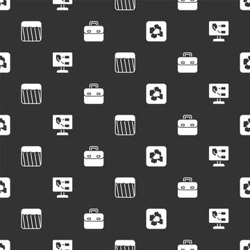 Set Gold nugget, Soil analysis, Ground and Briefcase on seamless pattern. Vec Stock Illustration