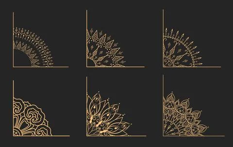 Set Gold ornamental corner frame luxury floral mandala border elegant square Stock-Illustration