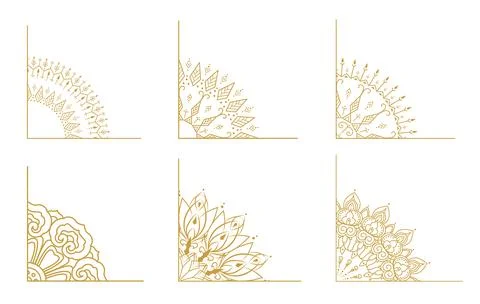 Set Gold ornamental corner frame luxury floral mandala border elegant square Stock Illustration