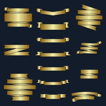 Set of gold ribbon banners vector illustration. Stock Illustration