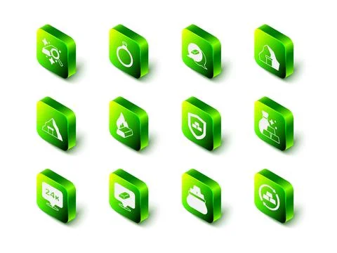 Set Gold ring, bars, mine, Bag of gold, exchange money, with shield, and icon Stock Illustration