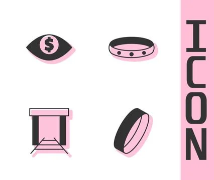 Set Gold ring, Eye with dollar, mine and icon. Vector Ilustração Stock