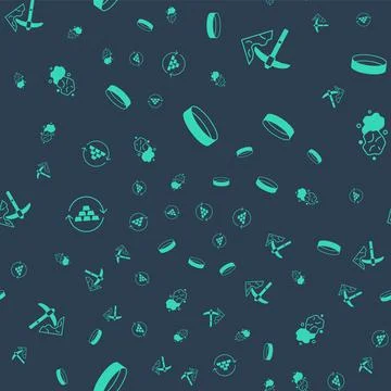 Set Gold ring, mining, exchange money and nugget on seamless pattern. Vector Illustrazione stock