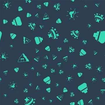 Set Gold ring, nugget, mine and Bag of gold bars on seamless pattern. Vector 스톡 일러스트