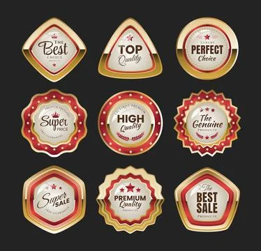 Set of Gold Seal Labels Collection ribbon, Golden luxury labels, gold premi.. Stock-Illustration