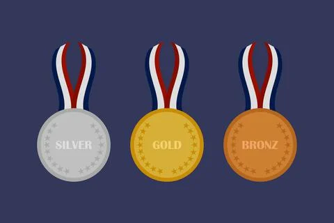 Set of gold, silver and bronze Award medals on dark background Illustrazione stock