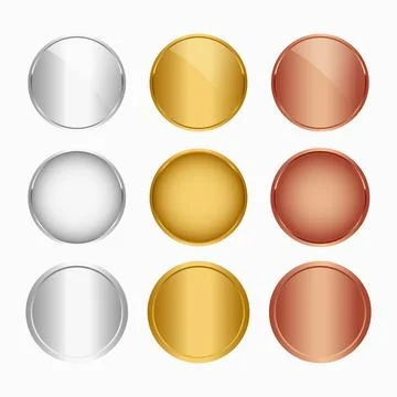 Set of Gold Silver and Bronze Awards, Blank Medals Realistic Illustration Stock Illustration