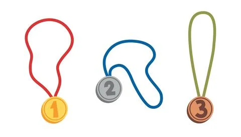 Set of gold, silver and bronze medals on ribbons. Reward for sports competi.. Stock Illustration