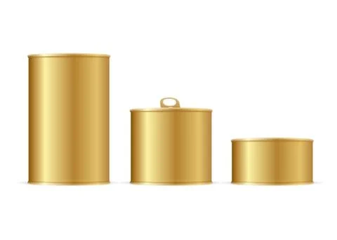 Set of Gold Tin Cans. Vector Stock Illustration