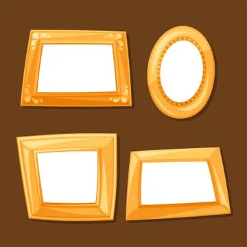 Set of gold various frames on brown background 库存插图