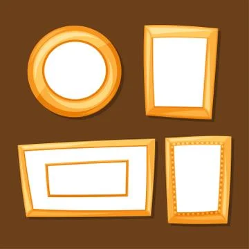Set of gold various frames on brown background 库存插图