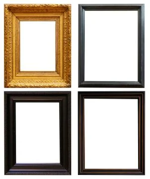 Set of golden antique frames on a white background isolated 스톡 사진