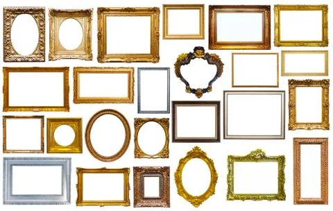 Set of golden art frames Stock Photos