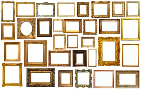 Set of golden art frames Stock Photos