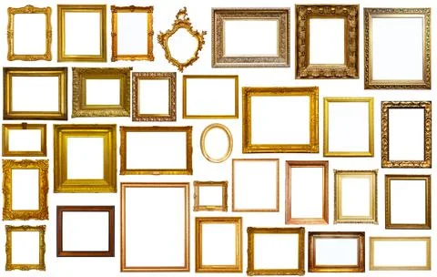 Set of golden art frames Stock Photos