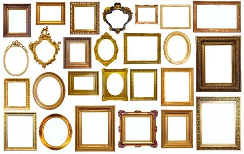Set of golden art frames Stock Photos
