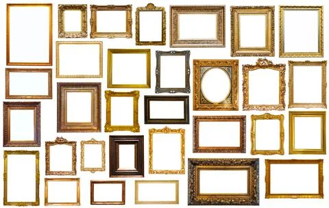 Set of golden art frames Stock Photos