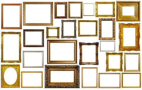 Set of golden art frames Stock Photos