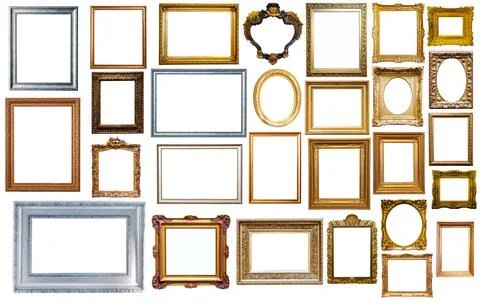 Set of golden art frames Stock Photos