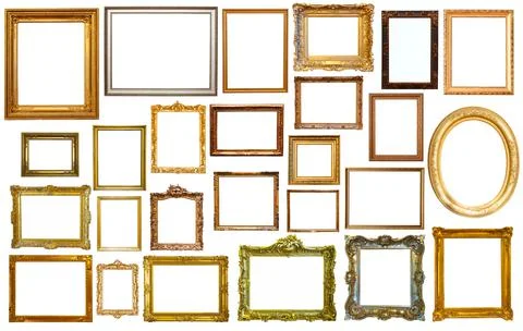Set of golden art frames Stock Photos