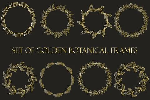 A set of golden botanical frames, hand painted. Vector イラスト素材
