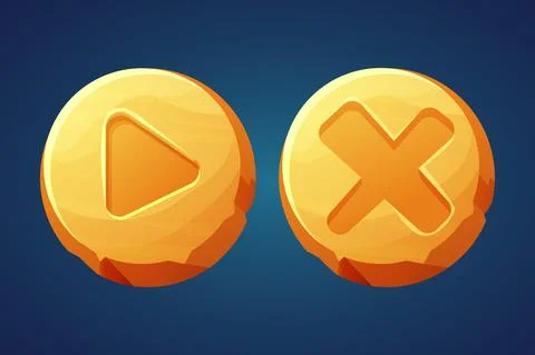 Set golden buttons game interface, menu element, cross shape in comic cartoon Stock-Illustration