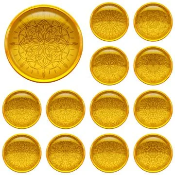 Set golden buttons with patterns Stock-Illustration