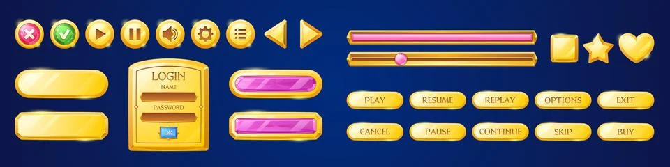 Set of golden buttons for user interface design Illustrazione stock