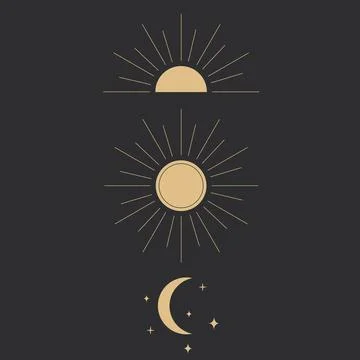 Set golden celestial frames, borders, arch line art esoteric minimal decoration Illustrazione stock