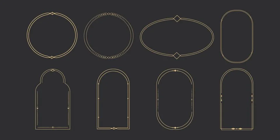 Set Golden celestial frames, borders, oval, circle and arch line art esoteric Stock-Illustration