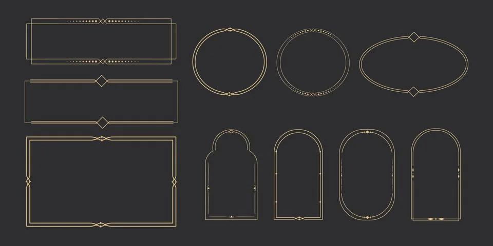 Set Golden celestial frames, borders, oval, circle and arch line art esoteric Stock-Illustration