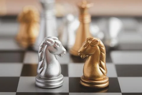 Set of golden chess elements, king, queen leader, teamwork, partnership, bu.. Stock Photos