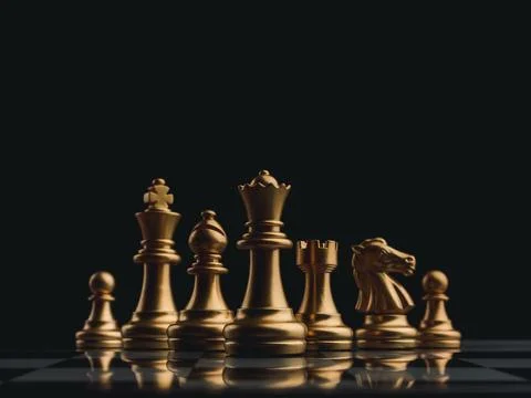 The set of golden chess pieces element, king, queen rook, bishop, knight, paw Stock Photos