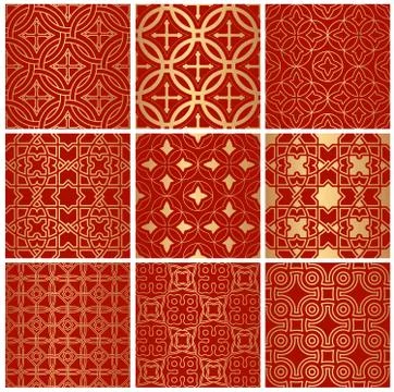 Set of golden chinese patterns Stock Illustration