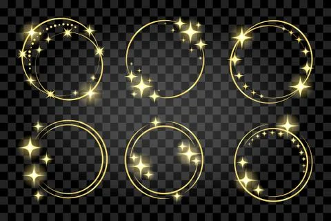 Set of Golden Circle Stardust Frame isolated on Transparent Background Stock Illustration