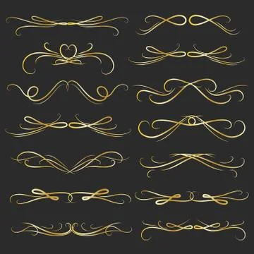 Set Of Golden Decorative Calligraphic Elements For Decoration. Handmade Vecto Stock Illustration