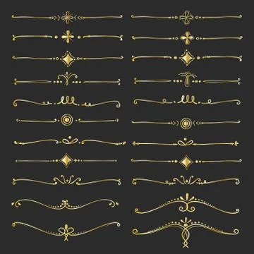 Set Of Golden Decorative Calligraphic Elements For Decoration. Handmade Vecto Stock Illustration