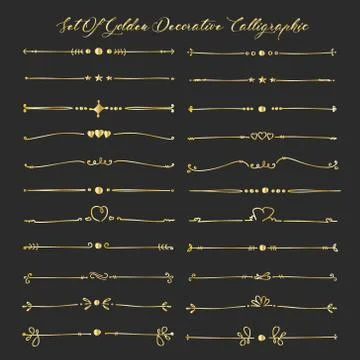 Set Of Golden Decorative Calligraphic Elements For Decoration. Handmade Vecto Illustrazione stock