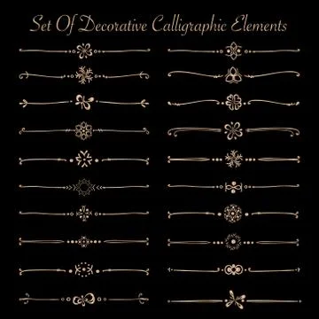 Set Of Golden Decorative Calligraphic Elements For Decoration. Handmade Vecto Illustrazione stock