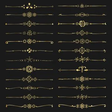 Set Of Golden Decorative Calligraphic Elements For Decoration. Handmade Vecto Illustrazione stock