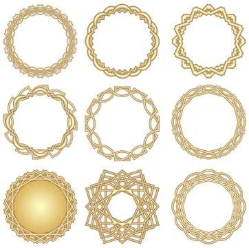 A set of golden decorative circle frames in art deco style Stock Illustration