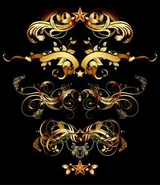 Set of golden design elements Stock Illustration