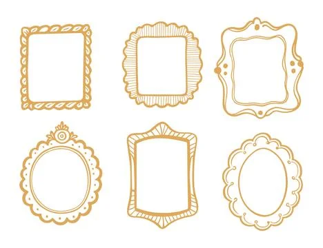 Set of golden doodle frames with ornate vintage borders. Stock Illustration