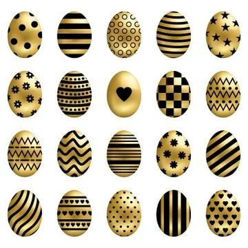 Set of Golden Easter Eggs isolated on white background. Vector illustration. Stock Illustration