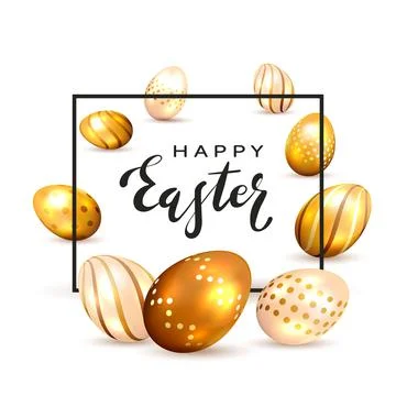 Set of Golden Easter Eggs on White Background Stock Illustration
