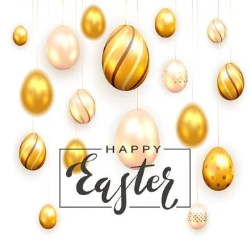 Set of Golden Easter Eggs on White Background Stock Illustration