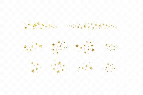 Set of golden falling stars. Cloud of golden stars isolated on transparent Stock-Illustration