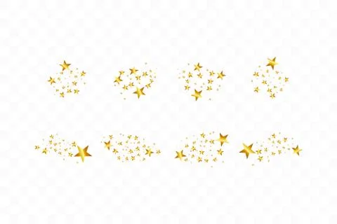 Set of golden falling stars. Cloud of golden stars isolated on transparent Stock Illustration